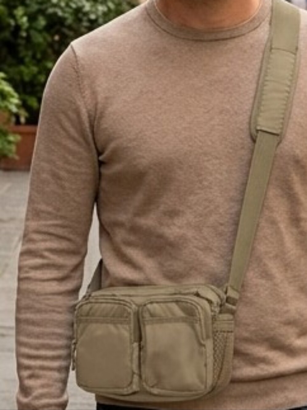 NWT Tan Nylon Men's Messenger Bag - Multi-Pocket Travel Crossbody